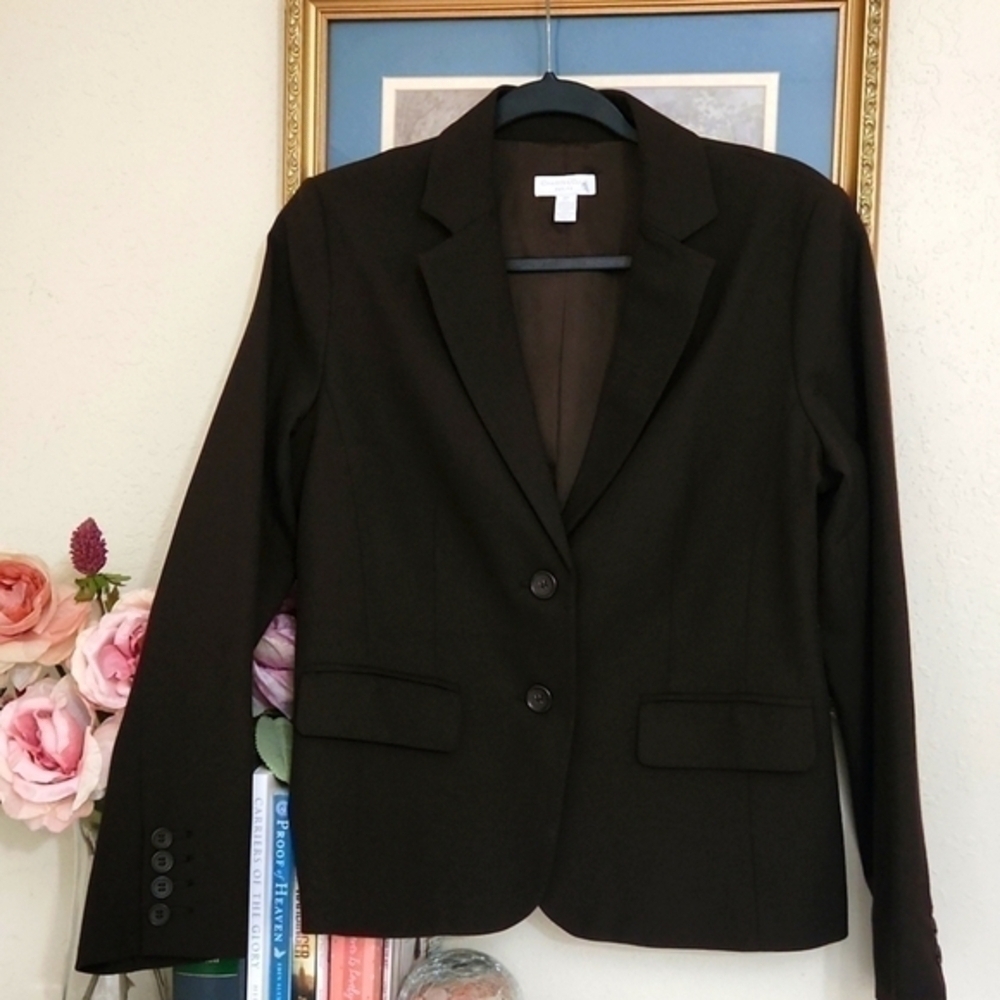 Trendy Chocolate Color Blazer Formal Pockets Size 8 Petite Capsule Wardrobe - Picture 2 of 12